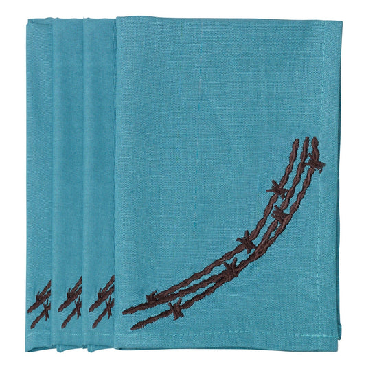 Rustic Barbwire - 16" x 16" Barbwire Napkin Set (Set of 4) - Turquoise