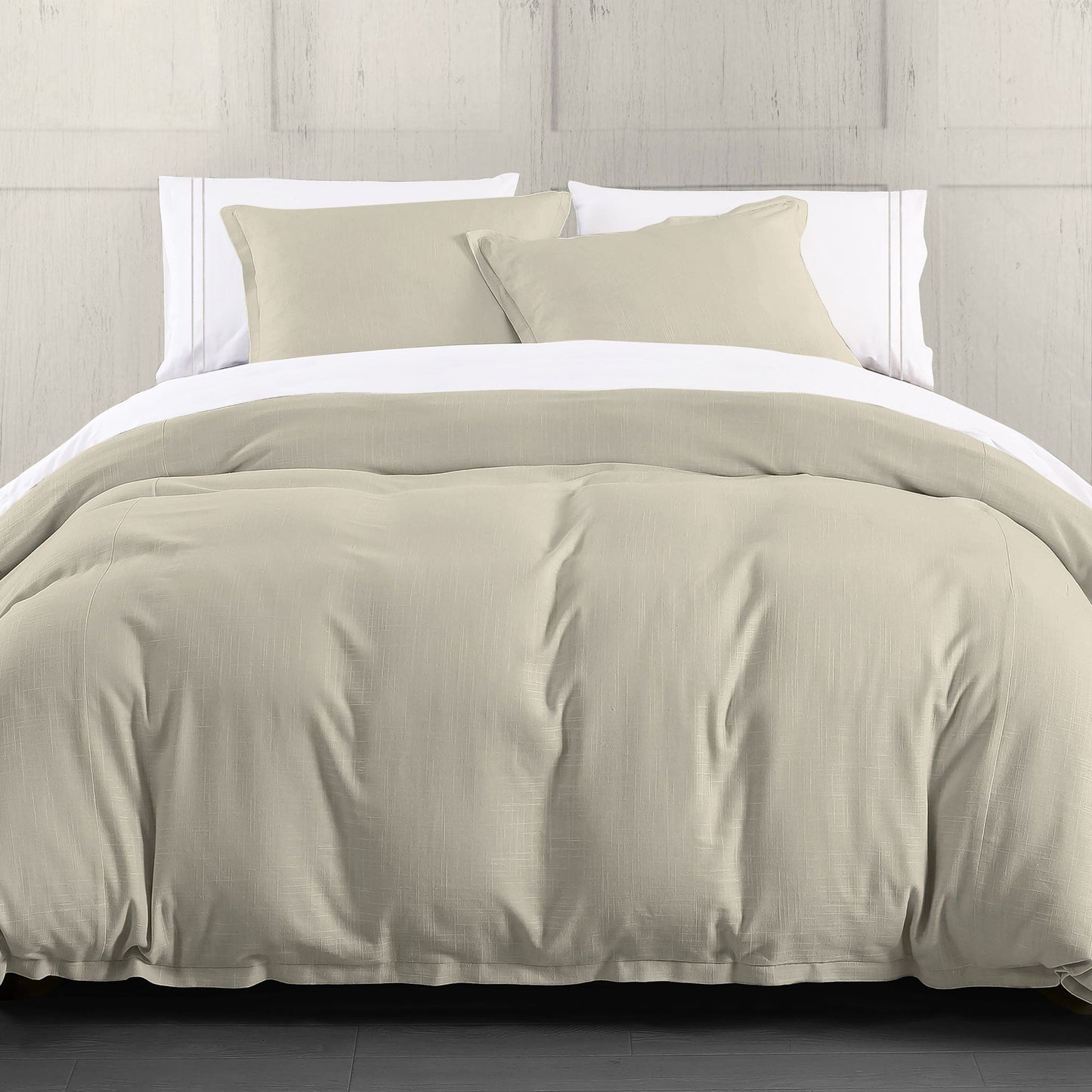 Hera - King Washed Linen Flange Comforter Set (Set of 3) - Light Tan