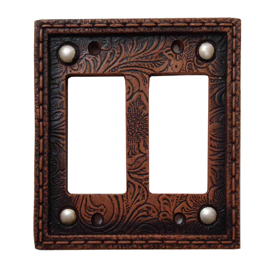 Tooled Resin Switch Plate - 5" x 5" Tooled Resin Double Rocker Wall Switch Plate - Brown