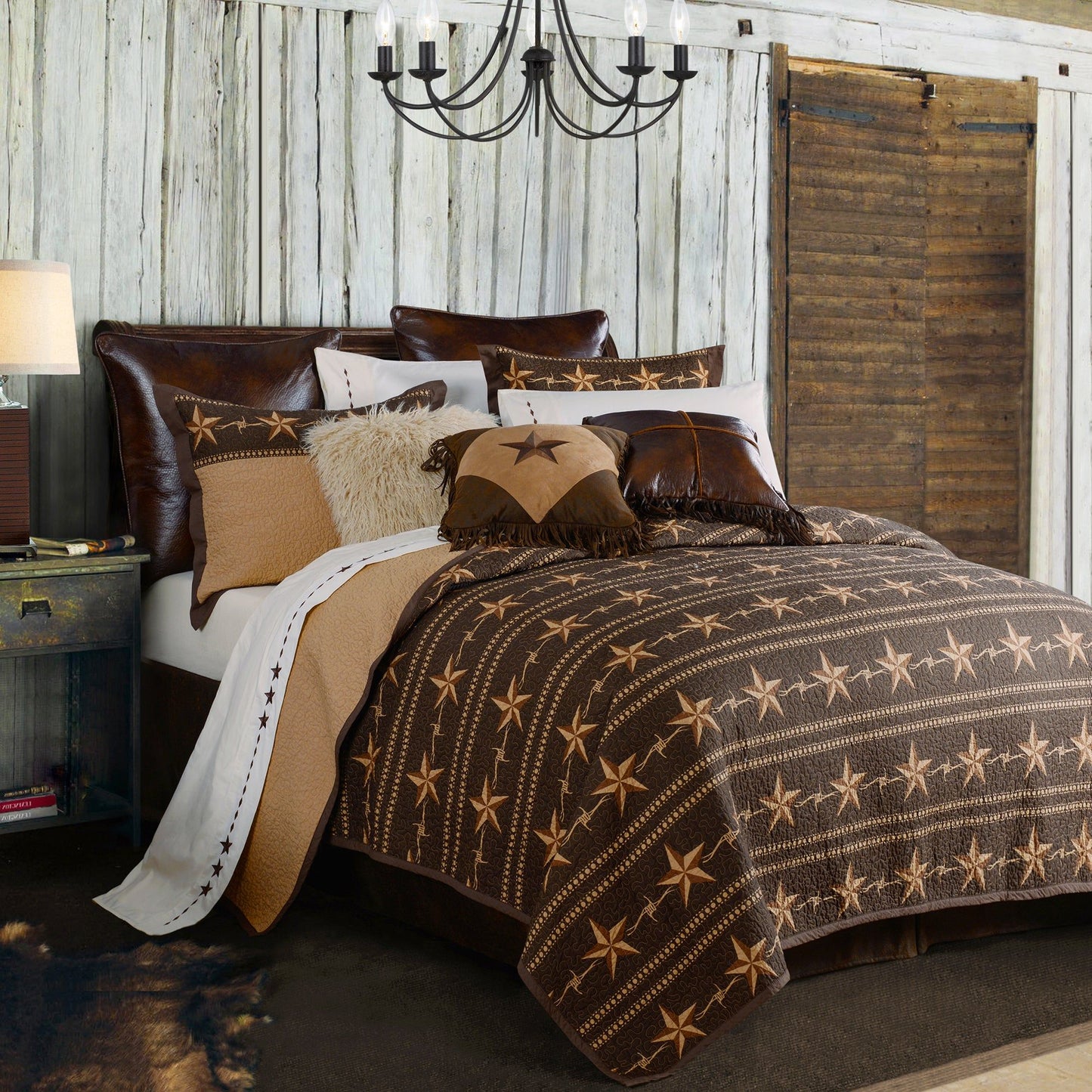 Rustic Star - Twin Star Ranch Reversible Quilt Set (Set of 2) - Brown / Tan