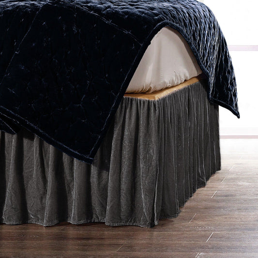 Stella - King Faux Silk Velvet Bed Skirt - Dark Slate