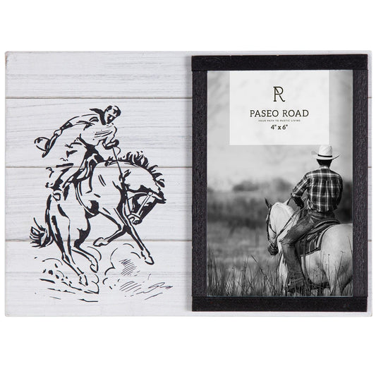 Ranch Life - 4" x 6" Picture Frame Bronc Rider - Black / White