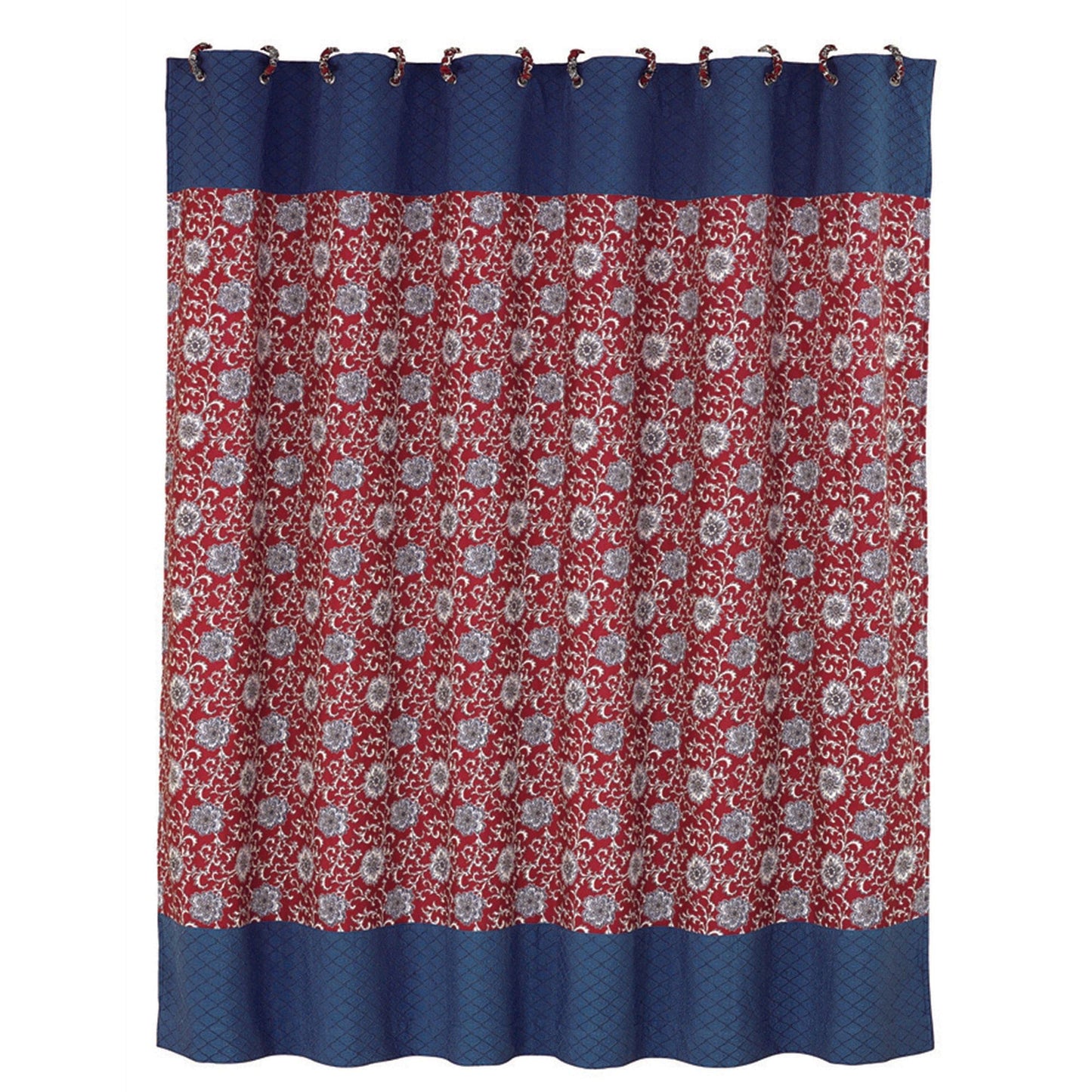 Bandera - Floral Detailed Shower Curtain - Blue / Red