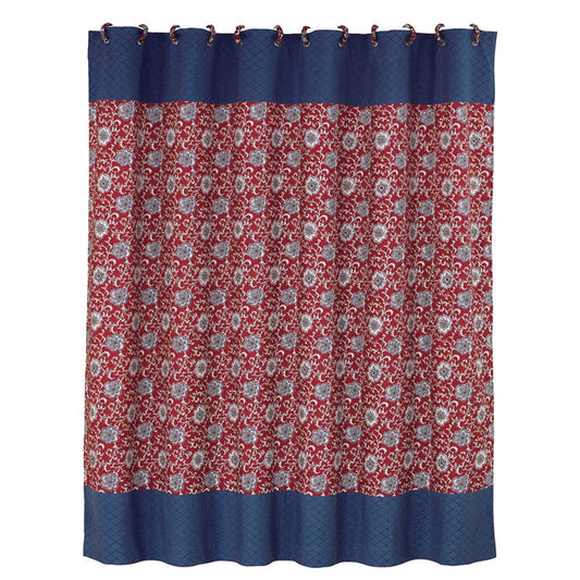 Bandera - Floral Detailed Shower Curtain - Blue / Red