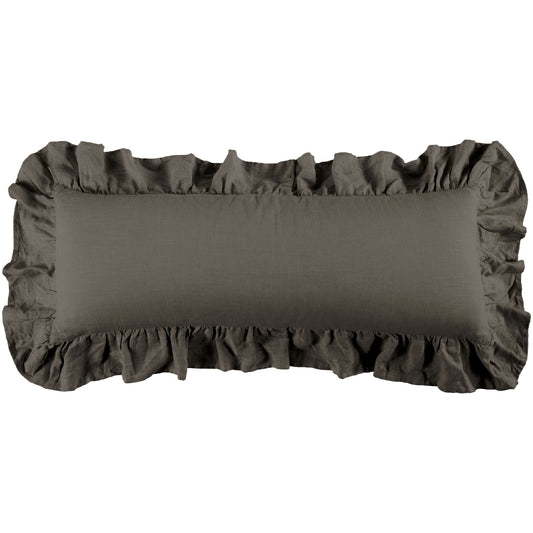 Luna - Washed Linen Ruffled Lumbar Pillow - Slate