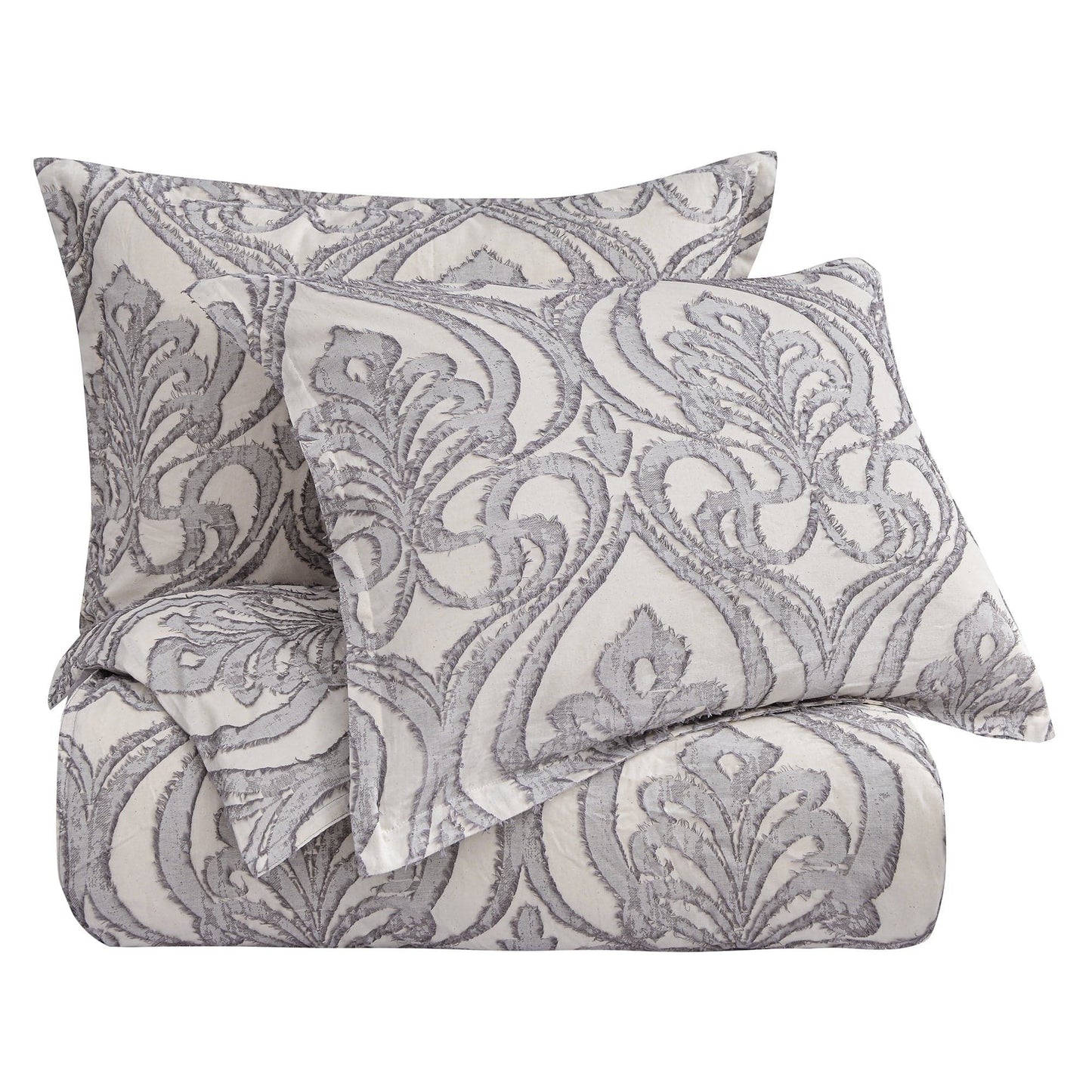 Nicole - Queen Damask Duvet Cover Set (Set of 3) - Gray