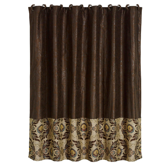 Loretta - Faux Tooled Leather Shower Curtain - Dark Brown