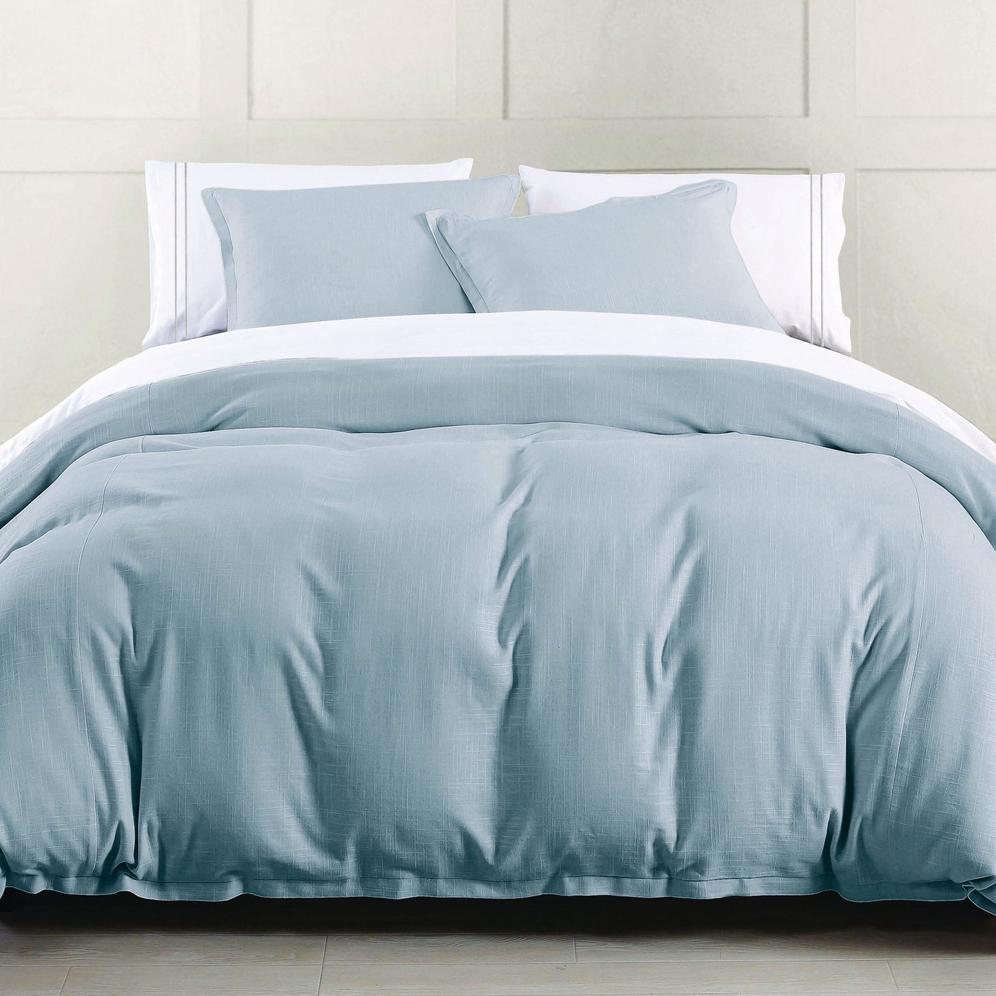 Hera - Queen Washed Linen Flange Comforter Set (Set of 3) - Light Blue