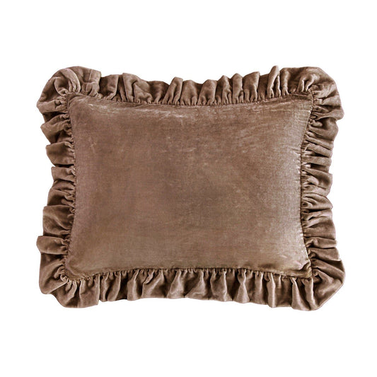 Stella - Faux Silk Velvet Ruffled Dutch Euro Pillow - Dusty Rose