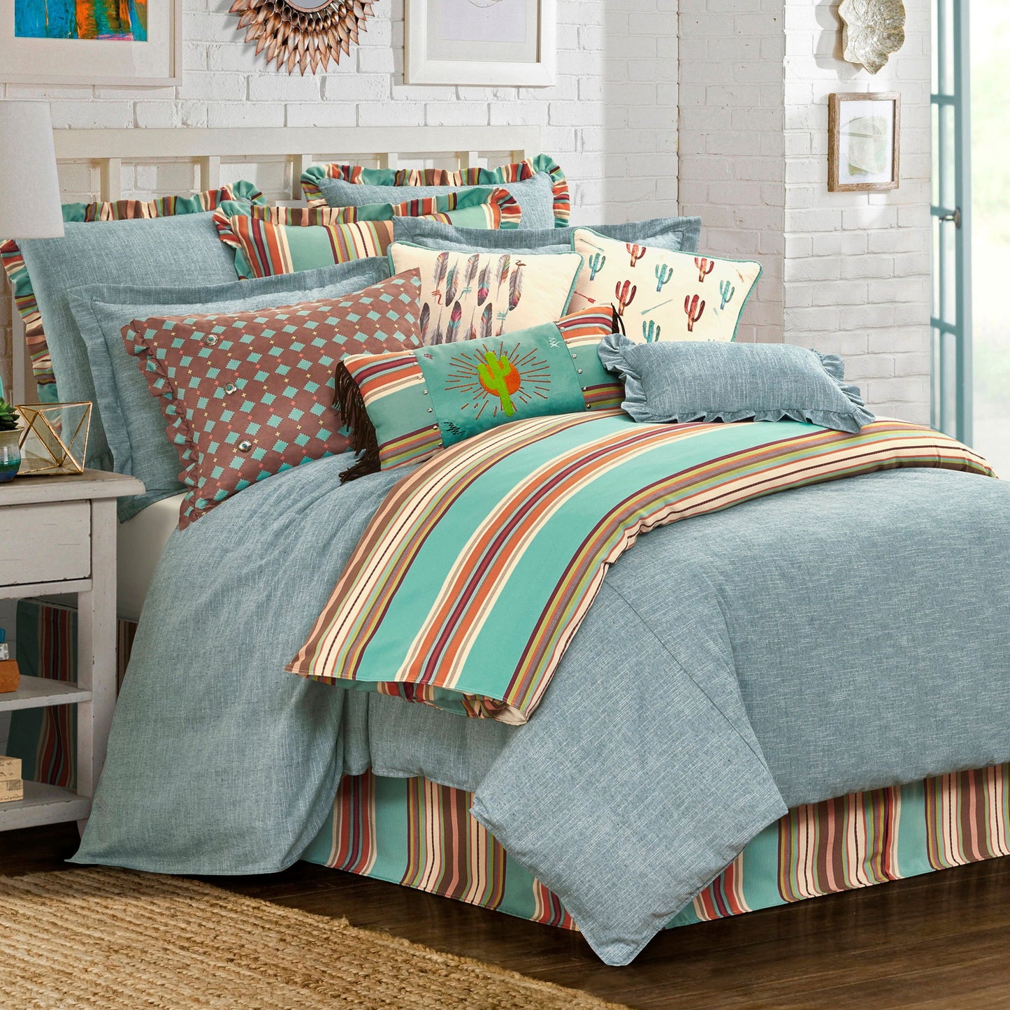 Serape - Twin Bed Skirt - Turquoise / Brown