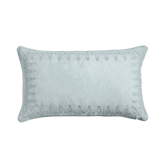 Stella - Faux Silk Velvet Embroidered Lumbar Pillow - Icy Blue
