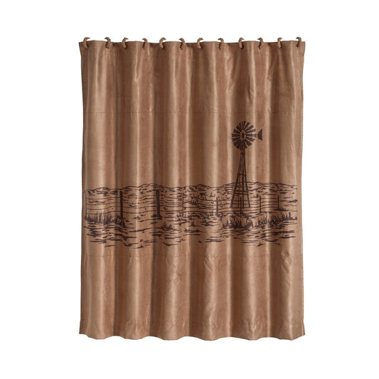 Jasper - Embroidered Landscape Shower Curtain - Tan / Brown