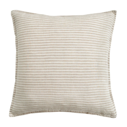 100% French Flax Linen - Railroad Stripe Euro Sham - Natural