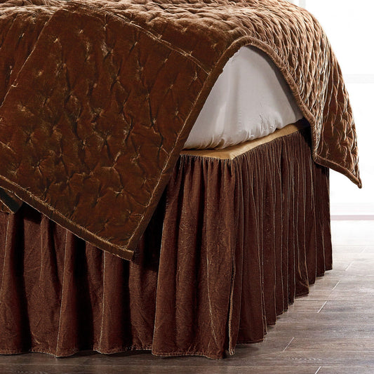 Stella - Queen Faux Silk Velvet Bed Skirt - Copper Brown
