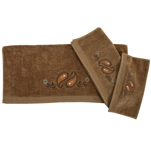 Rebecca - Embroidered Western Paisley Towel Set (Set of 3) - Mocha