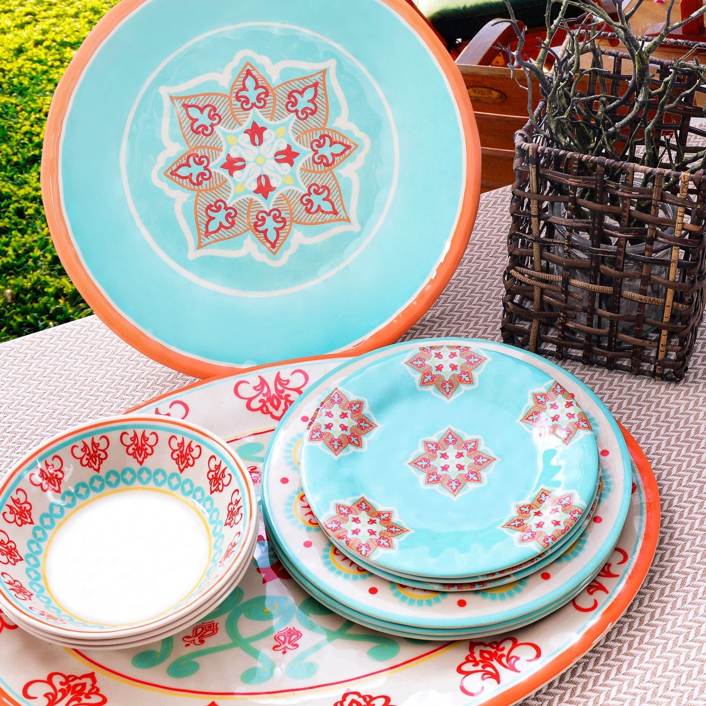 Western Melamine - Set (Set of 10) - Turquoise / Orange
