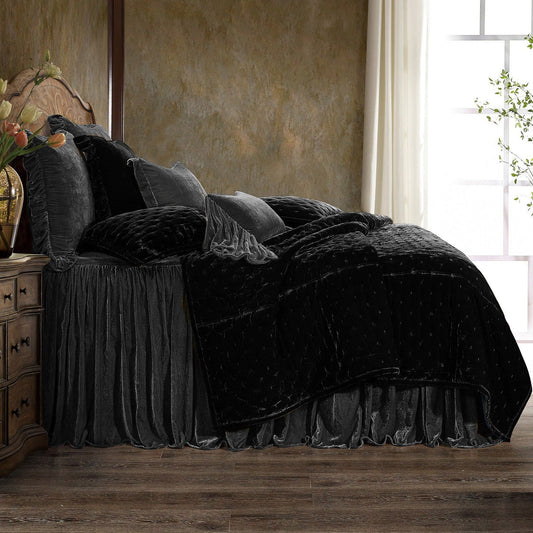 Stella - Queen Faux Silk Velvet Bedspread Set (Set of 3) - Dark Slate
