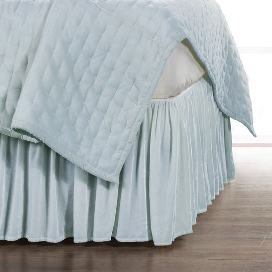 Stella - Queen Faux Silk Velvet Bed Skirt - Icy Blue