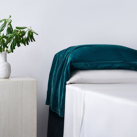Stella - Faux Silk Velvet Waterfall Pillowcase Set (Set of 2) - Teal