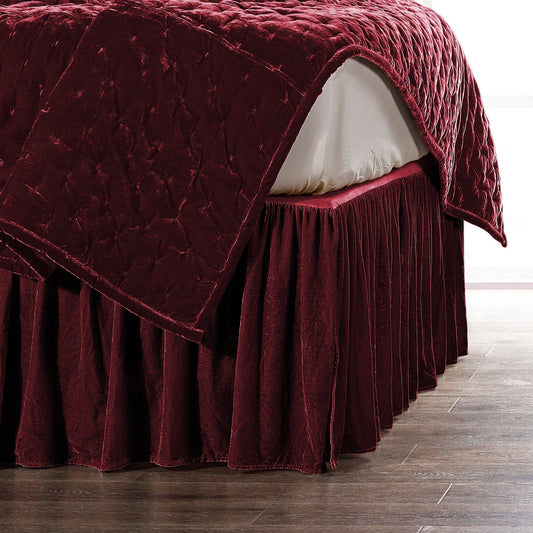 Stella - Queen Faux Silk Velvet Bed Skirt - Garnet Red