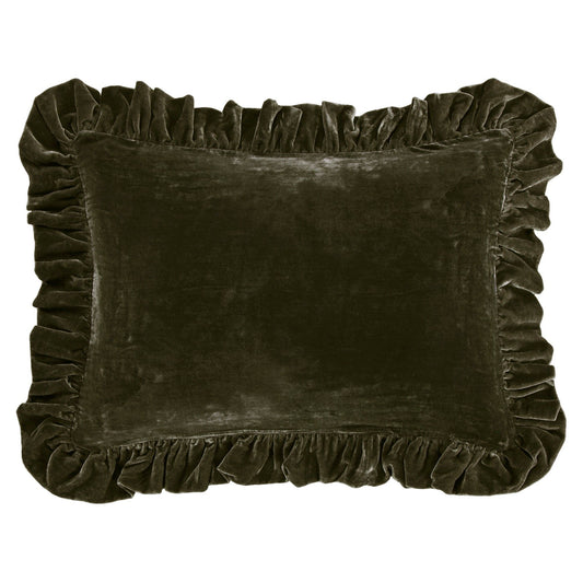 Stella - Faux Silk Velvet Ruffled Dutch Euro Pillow - Fern Green