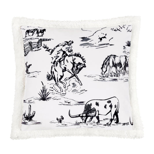 Campfire - Ranch Life Western Toile Campfire Sherpa Pillow - Black