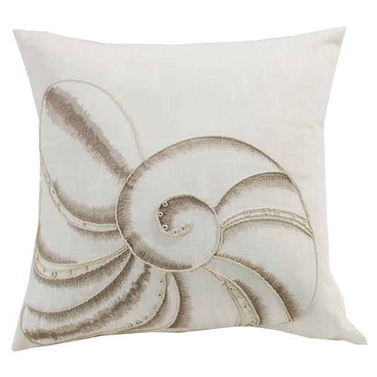 Newport - Seashell Embroidery Throw Pillow - White / Cream