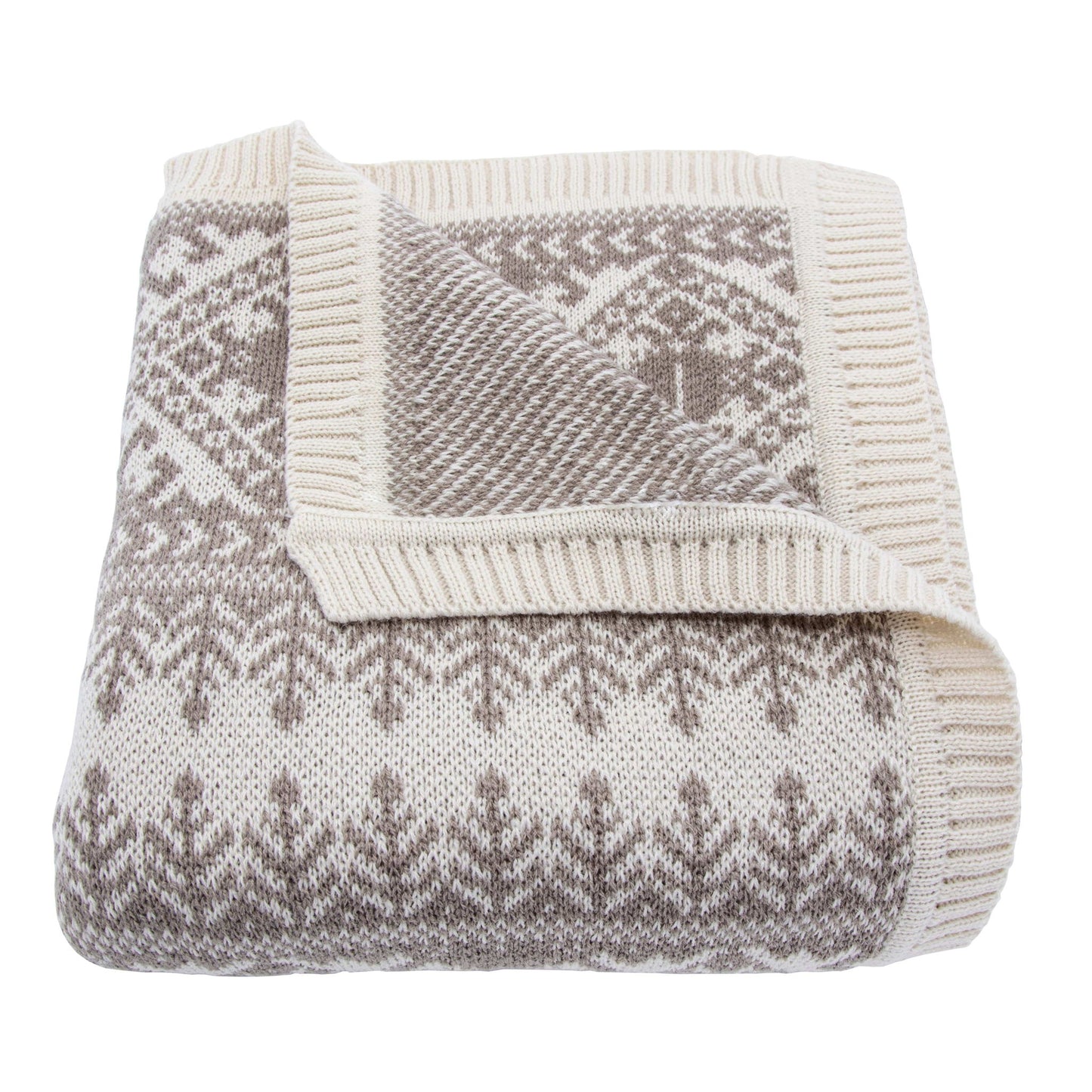 Fair Isle - Knit Throw Blanket - Taupe