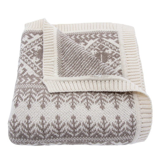 Fair Isle - Knit Throw Blanket - Taupe