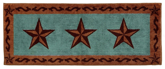 Rustic Star - 3-Star Scroll Motif Rug - Turquoise