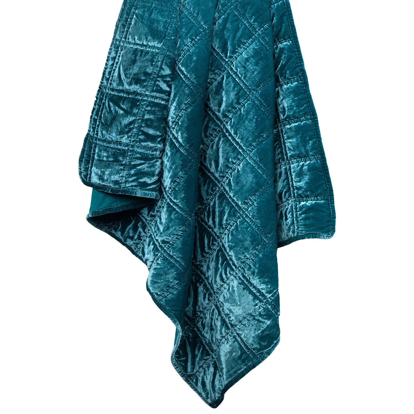 Stella - Faux Silk Velvet Double Box Stitch Throw - Teal