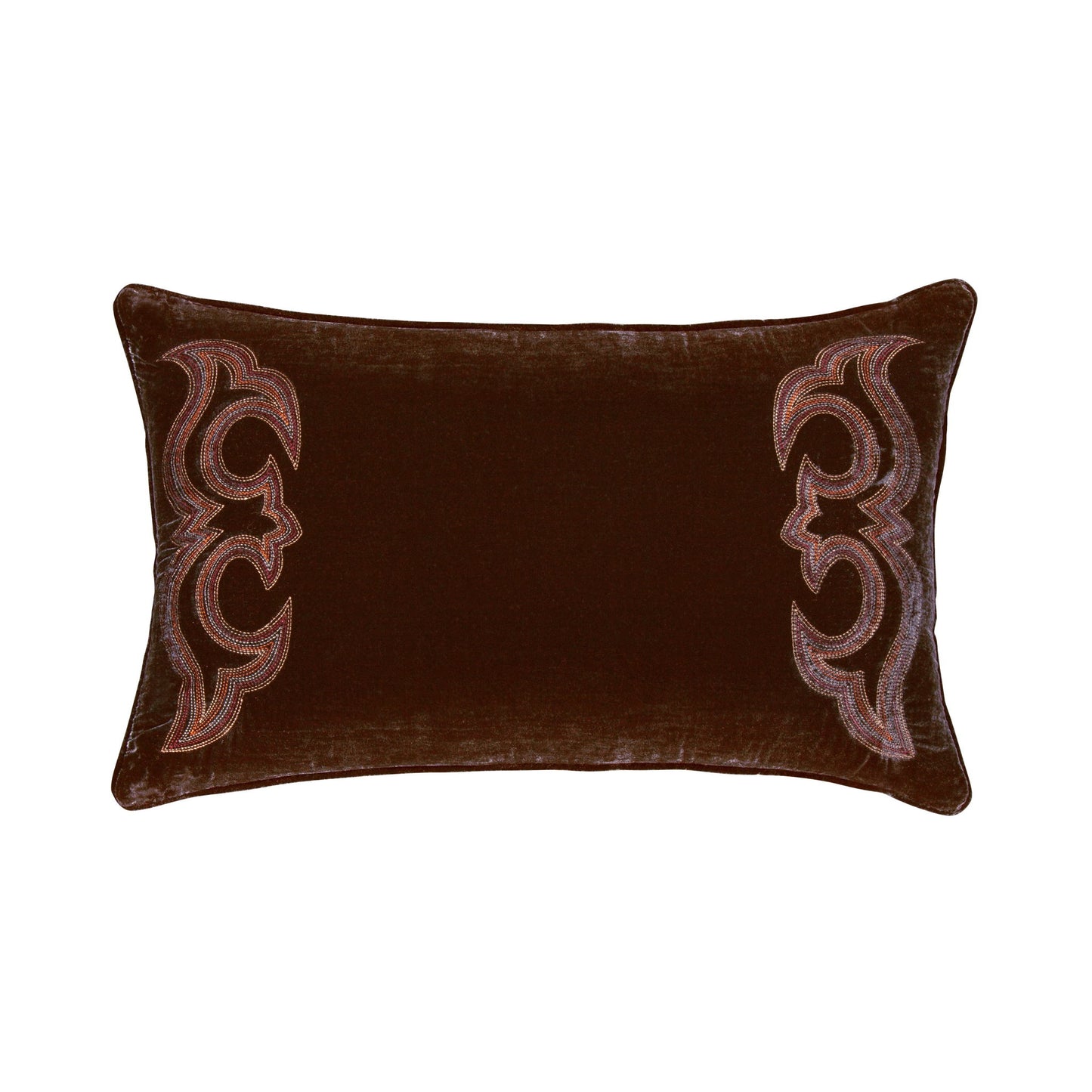 Stella - Boot Stitch Faux Silk Velvet Lumbar Pillow - Copper Brown
