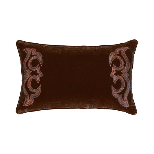 Stella - Boot Stitch Faux Silk Velvet Lumbar Pillow - Copper Brown