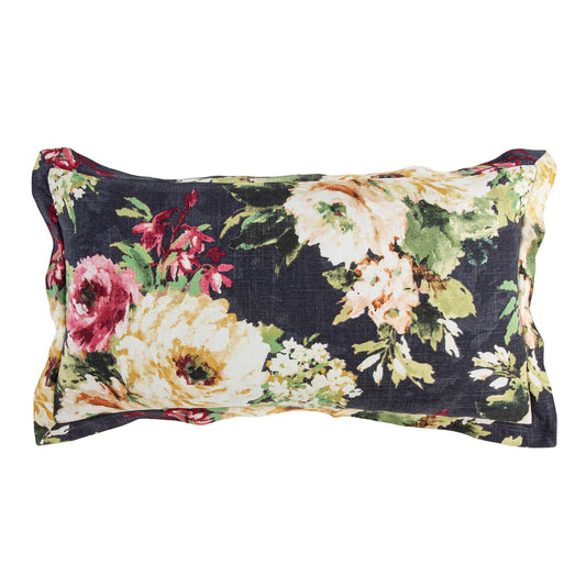 Peony - Washed Linen Kidney Pillow - Charcoal