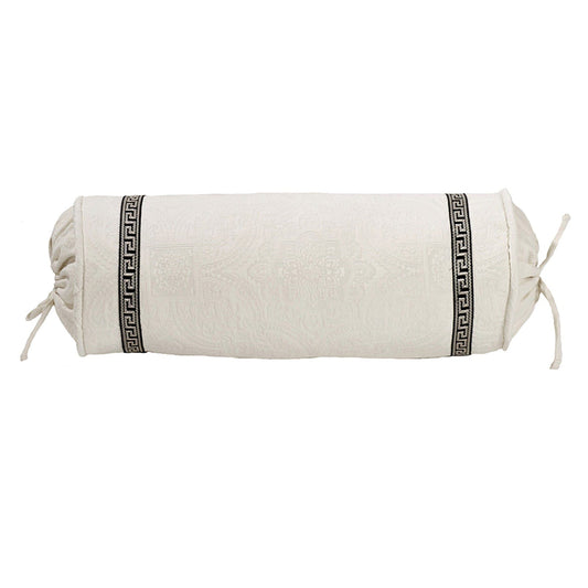 Augusta Toile - Matelasse Greek Key Trim Neckroll Pillow - White