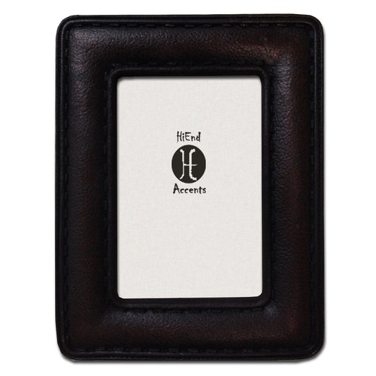 Picture Frame - 4" x 6" Grained Leather With Stitching - Black