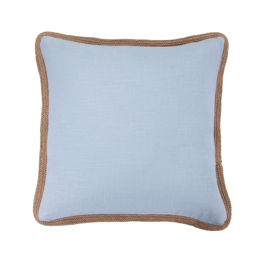 Luna - Washed Linen Jute Trimmed Pillow - Light Blue