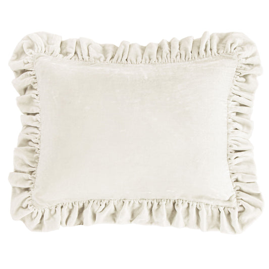 Stella - Faux Silk Velvet Ruffled Dutch Euro Pillow - Stone