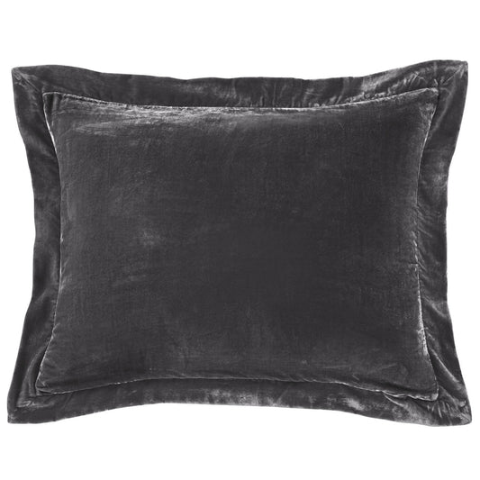 Stella - Faux Silk Velvet Flanged Dutch Euro Pillow - Dark Slate