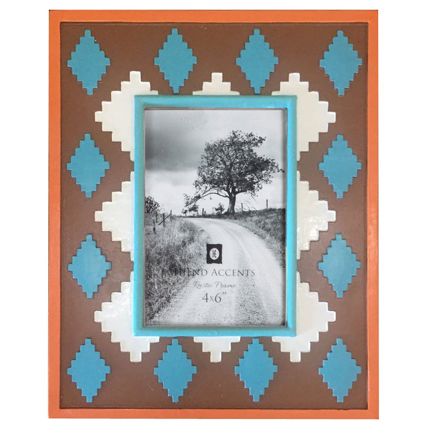 Picture Frame - 4" x 6" Aztec Pattern Picture Frame - Blue / Dark Brown