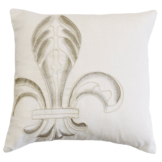 Newport - Embroidery Fleur De Lis Throw Pillow - Cream