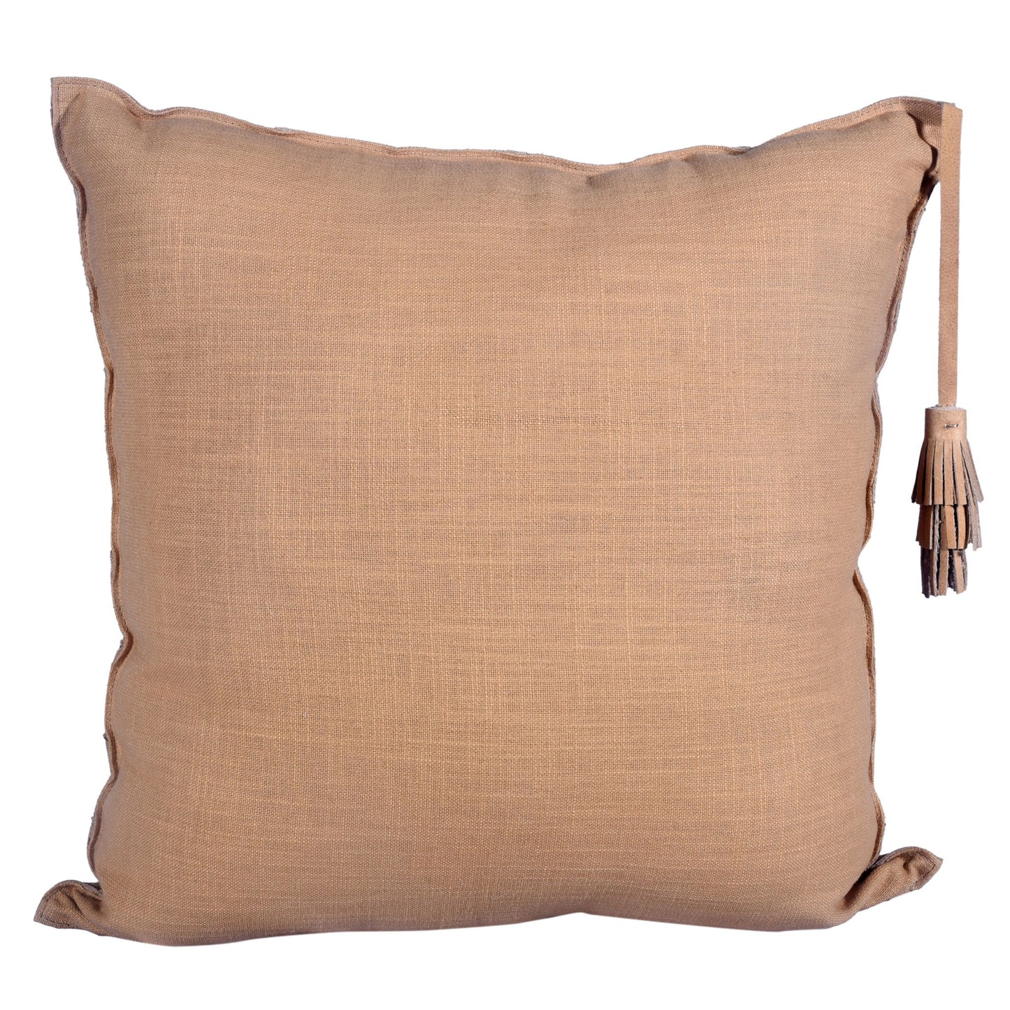 Genuine Leather - Chevron Tasseled Throw Pillow - Tan