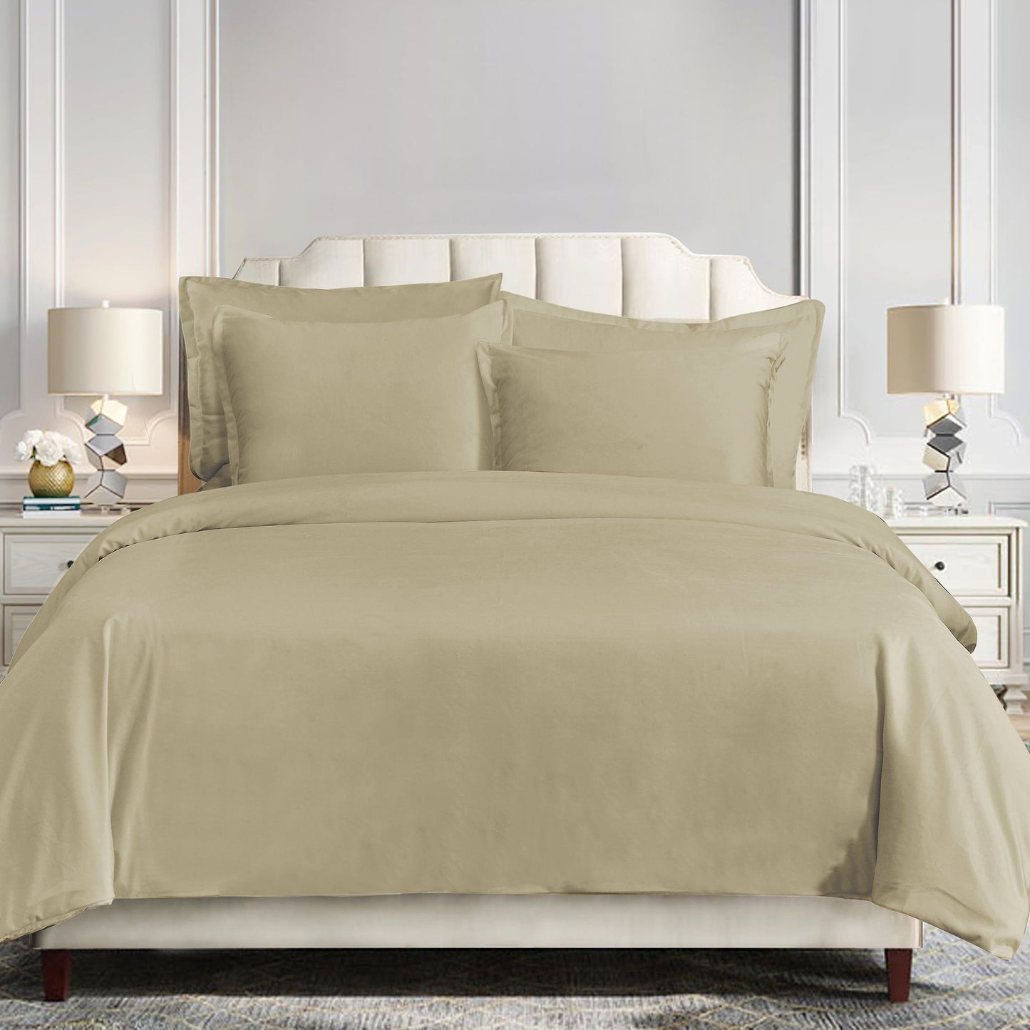 Simone - King Velvet Duvet Cover Set (Set of 3) - Oatmeal