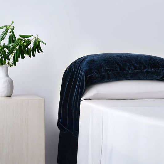 Stella - Faux Silk Velvet Waterfall Pillowcase Set (Set of 2) - Midnight Blue