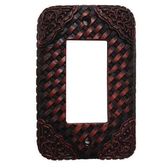 Weaver Switch Plate - 5" x 3.5" Tooled Resin Weaver Single Rocker Wall Switch Plate - Brown