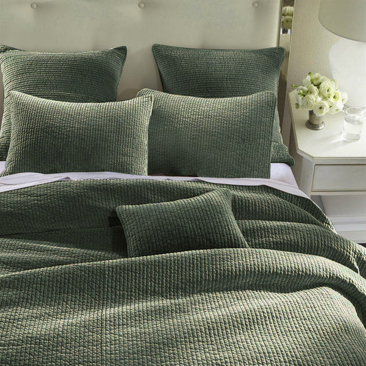 Stonewashed Cotton Velvet - King Quilt Set (Set of 3) - Fern Green