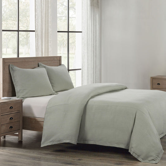 Hera - King Washed Linen Flange Comforter Set (Set of 3) - Sage