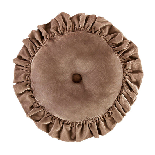 Stella - Faux Silk Velvet Ruffled Round Pillow - Dusty Rose