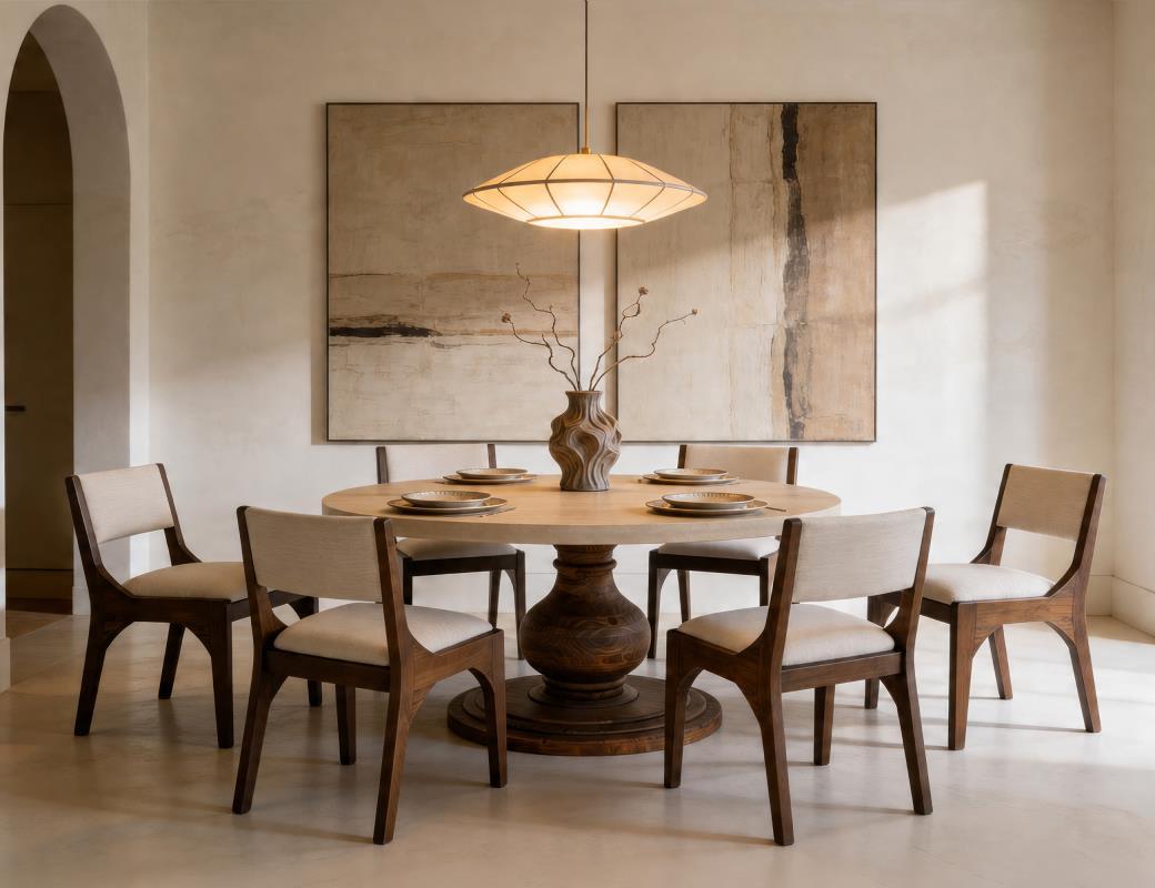 Lumiere - Round Pedestal Table - Brown