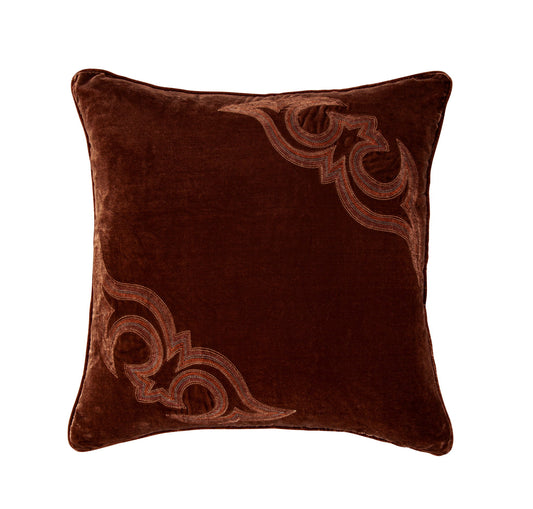 Stella - Boot Stitch Faux Silk Velvet Pillow - Copper Brown